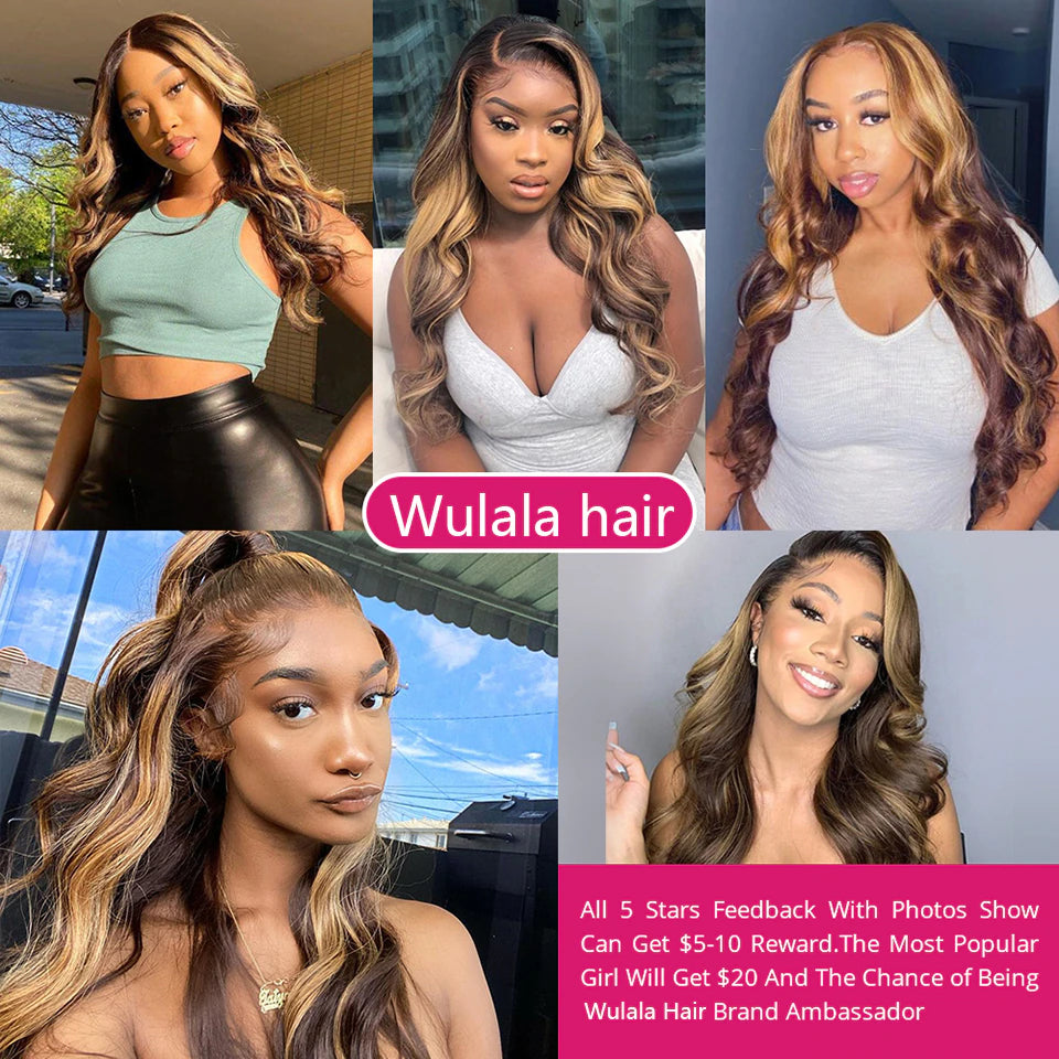 Highlight Lace Front Human Hair Wigs Ombre Honey Blonde Brown Short Bob Frontal 30 Inch Loose Body Wave for Women Lace Front Wig