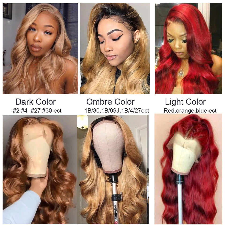 Highlight Lace Front Human Hair Wigs Ombre Honey Blonde Brown Short Bob Frontal 30 Inch Loose Body Wave for Women Lace Front Wig