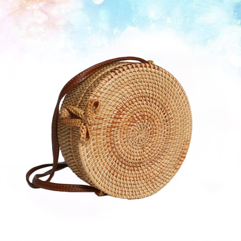 Handmade Woven Rattan Bag Bowknot Shaped Buckle Lady Shoulder Bag Crossbody Bag Natural Rattan Bag Inner Bag Cotton