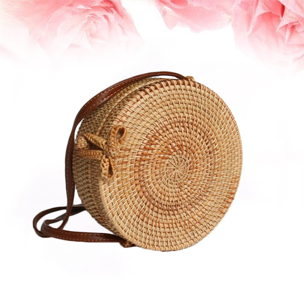 Handmade Woven Rattan Bag Bowknot Shaped Buckle Lady Shoulder Bag Crossbody Bag Natural Rattan Bag Inner Bag Cotton