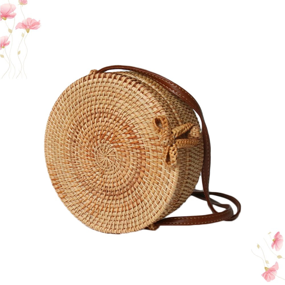 Handmade Woven Rattan Bag Bowknot Shaped Buckle Lady Shoulder Bag Crossbody Bag Natural Rattan Bag Inner Bag Cotton