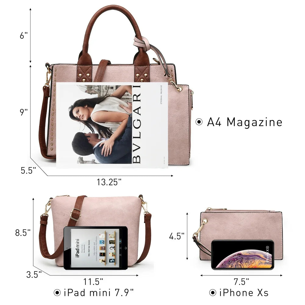 Women'S 3Pcs Purse Handbag Shoulder Bag Tote Satchel Hobo Bag Briefcase Work Bag for Ladies