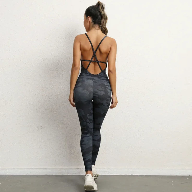 Backless Sporty Jumpsuit Woman Short Yoga Suit for Fitness Women Gym Clothing Sportswear Overalls Sport Outfit Workout Clothes